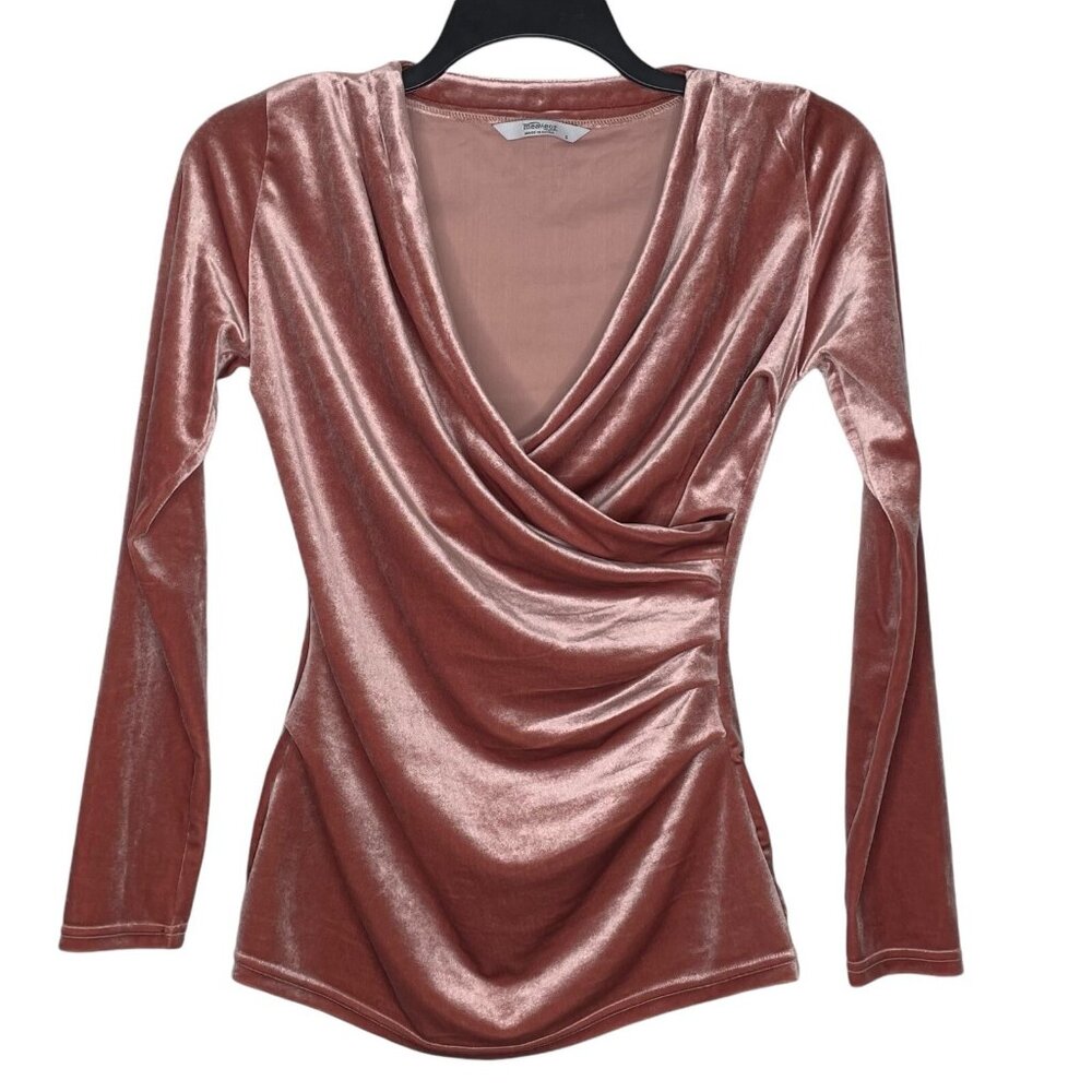 Meaneor Womens Top Size Small V-Neck Faux Wrap Ruched Waist Long Sleeve